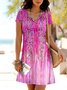 Femmes Floral Bleu Col Rond Confortable Robe Mi-Longue Décontracté