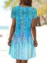 Femmes Floral Bleu Col Rond Confortable Robe Mi-Longue Décontracté