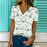 T-shirts Femmes Décontracté Floral Été Col V Micro-élasticité Coupe Régulière Manches Courtes Régulier Trapèze