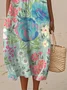 Femmes Floral Aqua Col Rond Confortable Robe Maxi Décontracté