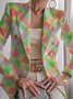 Micro-élasticité Manches Longues Devant Ouvert Régulier Géométrique Blazer Imprimé pour Femmes