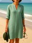 Femmes Plain Kaki Col V Confortable Robe Mi-Longue Décontracté