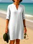 Femmes Plain Kaki Col V Confortable Robe Mi-Longue Décontracté
