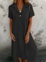 Femmes Plain Noir Col de Chemise Confortable Robe Maxi Décontracté