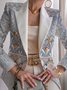 Micro-élasticité Manches Longues Devant Ouvert Régulier Géométrique Blazer Imprimé pour Femmes