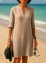 Femmes Plain Kaki Col V Confortable Robe Mi-Longue Décontracté