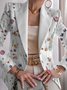 Micro-élasticité Manches Longues Devant Ouvert Régulier Géométrique Blazer Imprimé pour Femmes