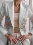 Micro-élasticité Manches Longues Devant Ouvert Régulier Géométrique Blazer Imprimé pour Femmes