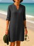 Femmes Plain Kaki Col V Confortable Robe Mi-Longue Décontracté