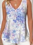 Top Débardeur Tops Femmes Décontracté Floral Été Coton Col V Micro-élasticité Coupe Régulière Sans Manches Régulier