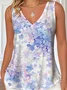 Top Débardeur Tops Femmes Décontracté Floral Été Coton Col V Micro-élasticité Coupe Régulière Sans Manches Régulier