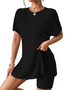 Deux Pièces Ensembles Simple Plain Été Naturel Quotidien Col Rond Top Avec Pantalons Droit Régulier pour Femmes