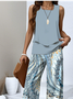 Deux Pièces Ensembles Femmes Motif dégradé Décontracté Été Polyester Naturel Coupe Régulière Sans Manches Top Avec Pantalons Régulier