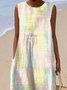 Femmes Bloc de Couleur Beige Col Rond Confortable Robe Maxi Décontracté