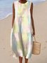 Femmes Bloc de Couleur Beige Col Rond Confortable Robe Maxi Décontracté