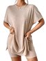 Deux Pièces Ensembles Simple Plain Été Naturel Quotidien Col Rond Top Avec Pantalons Droit Régulier pour Femmes