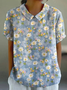 Blouses Élégant Floral Été Coton Quotidien Demi Manche Régulier Droit Régulier pour Femmes