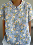 Blouses Élégant Floral Été Coton Quotidien Demi Manche Régulier Droit Régulier pour Femmes