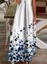 Femmes Floral Blanc Col V Confortable Imprimé Robe Maxi Décontracté