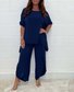 Deux Pièces Ensembles Femmes Urbain Plain Été Naturel Micro-élasticité Sortie Ample Demi Manche Top Avec Pantalons