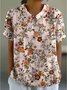 Blouses Femmes Floral Simple Été Coton Micro-élasticité Faire la navette Manches Courtes Col Châle Régulier