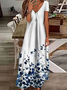 Femmes Floral Blanc Col V Confortable Imprimé Robe Maxi Décontracté