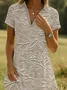 Femmes Floral Abricot Col Châle Confortable Imprimé Robe de Longueur Au Genou Décontracté