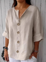 Blouses Femmes Simple Plain Printemps / Automne Coton Ample Manches trois quarts Col Châle Régulier Régulier