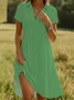 Femmes Plain Blanc Col Châle Confortable Robe de Longueur Au Genou Décontracté