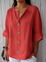 Blouses Femmes Simple Plain Printemps / Automne Coton Ample Manches trois quarts Col Châle Régulier Régulier