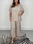 Deux Pièces Ensembles Femmes Urbain Plain Été Naturel Micro-élasticité Sortie Ample Demi Manche Top Avec Pantalons