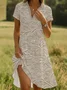 Femmes Floral Abricot Col Châle Confortable Imprimé Robe de Longueur Au Genou Décontracté