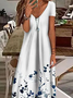 Femmes Floral Blanc Col V Confortable Imprimé Robe Maxi Décontracté