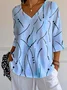 T-shirts Femmes Pois Polka Simple Printemps / Automne Polyester Col V Micro-élasticité Quotidien Manches trois quarts Ligne T