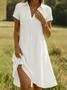 Femmes Plain Blanc Col Châle Confortable Robe de Longueur Au Genou Décontracté