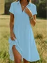 Femmes Plain Blanc Col Châle Confortable Robe de Longueur Au Genou Décontracté
