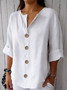 Blouses Femmes Simple Plain Printemps / Automne Coton Ample Manches trois quarts Col Châle Régulier Régulier