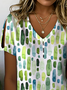T-shirts Femmes Géométrique Décontracté Été Col V Quotidien Manches Courtes Régulier Ligne T Régulier