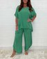 Deux Pièces Ensembles Femmes Urbain Plain Été Naturel Micro-élasticité Sortie Ample Demi Manche Top Avec Pantalons