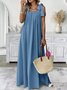 Femmes Plain Rose Col Carré Confortable Robe Maxi Décontracté