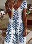 Femmes Floral Blanc Col V Confortable Imprimé Robe Maxi Décontracté
