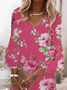 Femmes Floral Rose Col V Confortable Imprimé Robe Maxi Décontracté