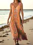 Femmes Floral Jaune Col V Confortable Robe Maxi Décontracté