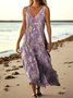Femmes Floral Violet Clair Col V Confortable Robe Maxi Décontracté