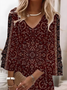 Femmes Floral Cramoisi Col V Confortable Imprimé Robe Maxi Décontracté