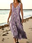Femmes Floral Violet Clair Col V Confortable Robe Maxi Décontracté