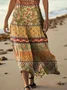 Femmes Floral Brun Col V Confortable Robe Maxi Décontracté