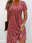 Femmes Petites fleurs Rouge Col Rond Confortable Imprimé Mini Robe Décontracté