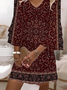 Femmes Floral Cramoisi Col V Confortable Imprimé Robe Maxi Décontracté