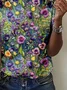 T-shirts Femmes Décontracté Floral Été Ample Jersey Manches Courtes Col Rond Droit Régulier
